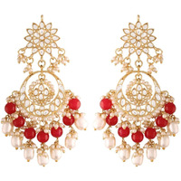 I Jewels 18K Gold Plated Traditional Handcrafted Pearl Kundan Beaded Chandbali Earrings for Women/Girls (E2916R)