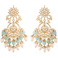 I Jewels 18K Gold Plated Traditional Handcrafted Pearl Kundan Beaded Chandbali Earrings for Women/Girls (E2916Sb)