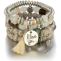 Shining Diva Fashion Latest Stylish Multilayer Bangle Bodhi Bracelet for Women and Girls (Beige)(15429b)