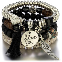 Shining Diva Fashion Latest Stylish Multilayer Bangle Bodhi Bracelet for Women and Girls (Black)(15433b)