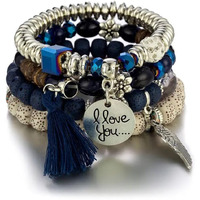 Shining Diva Fashion Latest Stylish Multilayer Bangle Bodhi Bracelet for Women and Girls (Blue)(15431b)