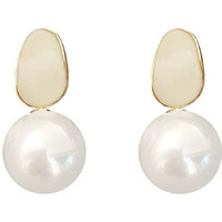 Jewels Galaxy Gold Plated Fashionable Korean Circle of Life White Pearl Drop Earrings (FMYN-ERG-35805)