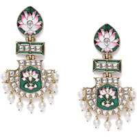 Zaveri Pearls Green & Pink Meenakari Lotus Design Kundan Dangle Earring For Women-ZPFK10343