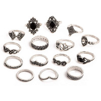 Shining Diva Fashion Base Metal Boho Midi Finger Rings for Women and Girls - Set of 15 (Silver, 11800r)