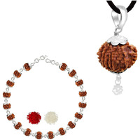 Njels Mens, Womens Handmade Original Silver Rudraksha Bracelet with OM Rudraksha Pendant (15 mm Natural Beads) - Gemmological Laboratory Certified