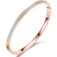 Shining Diva Fashion 18K Gold Plated Stainless Steel Openable Crystal Bracelet | Cuff Bangle | Friendship Couple Wedding Gifts for Mother Sister Wife Girlfriend | Anti Tarnish Jewellery (D_Rose Gold)