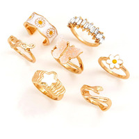 Shining Diva Fashion Latest Stylish Y2k Gen Z Chunky Finger Rings for Women and Girls - Set of 7 (14173r) Golden