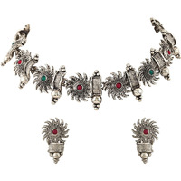 Shining Diva Fashion Latest Stylish Fancy Choker Traditional Necklace Jewellery Set for Women (12303s), Silver