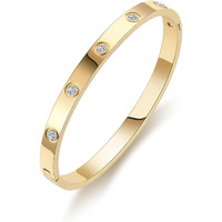 Shining Diva Fashion 18K Gold Plated Stainless Steel Openable Crystal Bracelet | Cuff Bangle | Friendship Couple Wedding Gifts for Mother Sister Wife Girlfriend | Anti Tarnish Jewellery (15747b) (A_Gold)