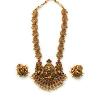 Sasitrends Traditional Ethnic Gold Plated Short Necklace Temple Jewellery Set for Women & Girls