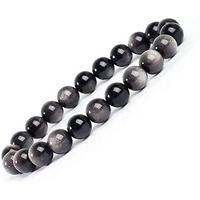 Hot And Bold Certified Silver Obsidian Stone Beads Bracelet - Reiki & Feng Shui Healing Properties For Unisex Adult