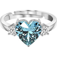 Clara 925 Sterling Silver Sky Blue Heart Ring with Adjustable Band | Rhodium Plated, Swiss Zirconia | Gift for Women & Girls