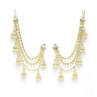 Zeneme Traditional Brass 18 K Gold Plated Wedding Jewellery Bahubali Inspired Long Chain Jhumki Earrings for Women and Girl (Silver Ear Chain)