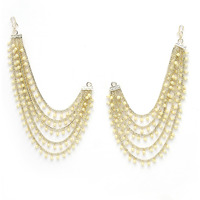 Zeneme Traditional Brass 18 K Gold Plated Wedding Jewellery Bahubali Inspired Long Chain Jhumki Earrings for Women and Girl (Silver Ear Chain 5 Layer)