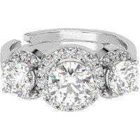 Clara Pure 925 Sterling Silver Three Solitaire Finger Ring with Adjustable Band | Gift for Women Girls Wife Girlfriend | Swiss Zircon Rhodium Plated