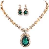 Shining Diva Fashion Latest Stylish Design Fancy Crystal Necklace Jewellery Set for Women (15221s)(Green)