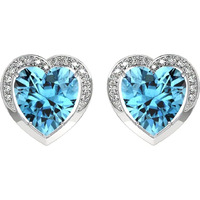 CLARA 925 Sterling Silver Sky Blue Heart Stud Earrings with Screw Back | Rhodium Plated, Swiss Zirconia | Gift for Women & Girls