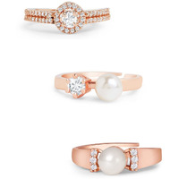 ZAVERI PEARLS Set of 3 Rose Gold Contemporary Cubic Zirconia Brass Adjustable Rings For Women-ZPFK11177