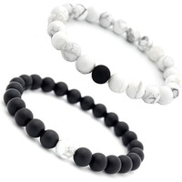 Fashion Frill Stylish Couple Bracelets Black & White Red Natural Stone Onyx Stretchable Wrist Band Heart Magnetic Bracelet For Women Men Boys Girls Love Gifts Friendship Bracelets