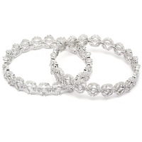 ZENEME Rhodium-Plated Silver Toned White Floral American Diamond studded Bangles Jewellery Set for Girls and Women (Set Of 2) (2.6, Silver)