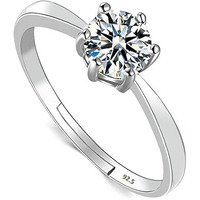 THE MARKETVILLA 925 Sterling Silver Rings for Women and Girls |CZ Solitaire Crystal Style|- Adjustable Size