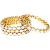 PRIYAASI Royal Style Openable Broad Gold Plated Kundan Bangles Set for Women (2.6)