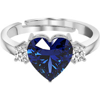 Clara 925 Sterling Silver Royal Blue Heart Ring with Adjustable Band | Rhodium Plated, Swiss Zirconia | Gift for Women & Girls