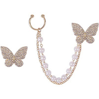 Fashion Frill Adorable Butterfly Ear Cuff Crawler Ad Gold Plated Pearl Chain Drop Stud Earrings For Girls Women Stylish Latest Fancy Earring Gift for sister