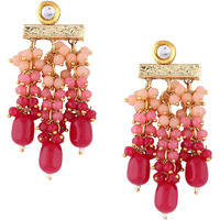 Zaveri Pearls Pink Cluster Beads Drop Kundan Dangle Yellow Gold Earring For Women-ZPFK13728