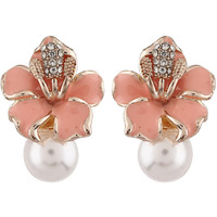 Shining Diva Fashion Latest Stylish Western Crystal Pearl Gold Plated Stud Earrings for Women (rrsd11821er), Peach