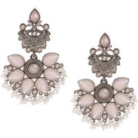 Zaveri Pearls Pink Silver Oxidised Stones & Beads Traditional Dangle Earring For Women-ZPFK16702