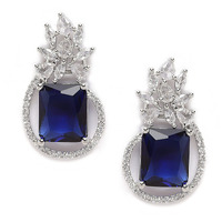 ZENEME Rhodium-Plated American Diamond studded Paisley Shaped Studs Earrings For Women & Girls