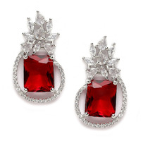 ZENEME Rhodium-Plated American Diamond studded Paisley Shaped Studs Earrings For Women & Girls