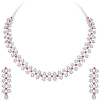 Atasi International Silver Plated Pink Stones/AD Diamond Necklace with Earrings - Jewellery Set for Women, Girls Best Suits for Party, Wedding and Festive Occasions (RPB5552)