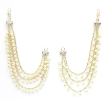 Zeneme Traditional Brass 18 K Gold Plated Wedding Jewellery Bahubali Inspired Long Chain Jhumki Earrings for Women and Girl (Silver Ear Chain 3 Layer)