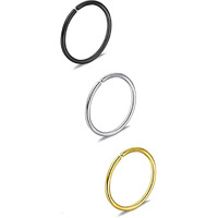 Via Mazzini Surgical Steel 8mm No Rusting Pack Of 3 Pcs Clip-On Non-Pierced Nose Ring For Women And Girls (NR0148) 3 Pcs