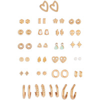 Zaveri Pearls Set of 25 Gold Tone Classy Contemporary Studs & Hoop Earrings For Women-ZPFK14642