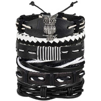 Shining Diva Fashion Black Leather Stylish Boyfriend Multi Strand Bracelet for Men - Set of 6 (9890b)