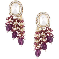 Zaveri Pearls Purple Cluster Beads Embellished Kundan Traditional Yellow Gold Drop Earring For Women-ZPFK15637