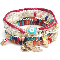 Shining Diva Fashion Latest Stylish Evil Eye Multilayer Bangle Bracelet for Women and Girls (14686b)(Red)