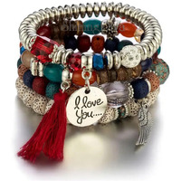 Shining Diva Fashion Latest Stylish Boho Bohemian Bodhi Bangle Bracelet for Women and Girls (rrsd15432b)(Red)