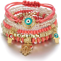 Shining Diva Fashion Latest Stylish Evil Eye Multilayer Bangle Bracelet for Women and Girls (14688b)(Peach)