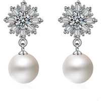 Shining Diva Fashion Latest Crystal Pearl Silver Plated Dangler Earrings for Women (White, 10717er)