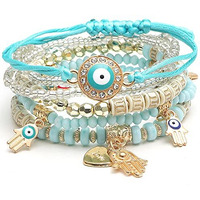 Shining Diva Fashion Latest Stylish Evil Eye Multilayer Bangle Bracelet for Women and Girls (14684b)(Blue)