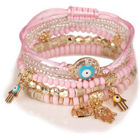 Shining Diva Fashion Latest Stylish Evil Eye Multilayer Bangle Bracelet for Women and Girls (14685b)(Pink)