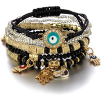 Shining Diva Fashion Latest Stylish Evil Eye Multilayer Bangle Bracelet for Women and Girls (14690b)(Black)