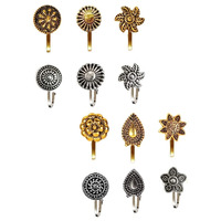 VAMA FASHIONS Without Piercing Nosering Pressing Type Clip on Oxidised Silver nose pin Stud for women (Press on nose pin)