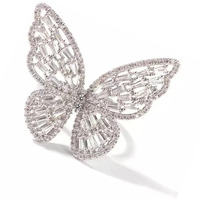 Fashion Frill Womens Jewellery Butterfly Ring For Women Stainless Steel Silver AD Studded Ring For Girls Adjustable Ring Romantic Gift For Wife Girlfriend Promise Ring