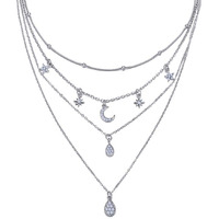 Shining Diva Fashion Latest Multilayer Non Precious Base Metal Cubic Zirconia Silver Western Neckpiece Neck Chain Necklace for Women (12250np)