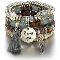 Shining Diva Fashion Latest Stylish Multilayer Bangle Bodhi Bracelet for Women and Girls (rrsd15430b)(Grey)
